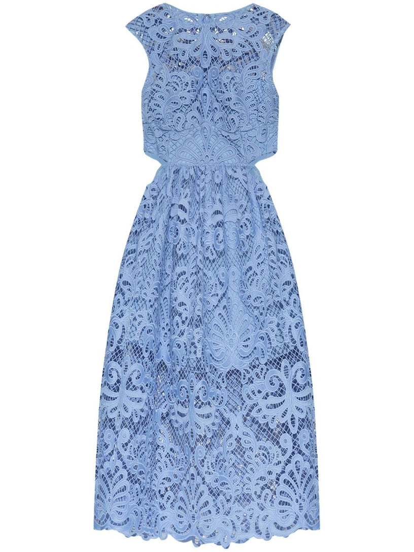 SELF PORTRAIT Blue lace cut out midi dress