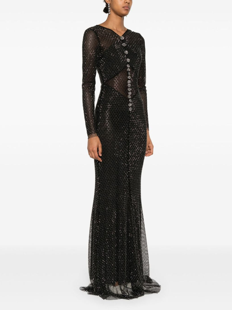 Rhinestone fishnet maxi dress