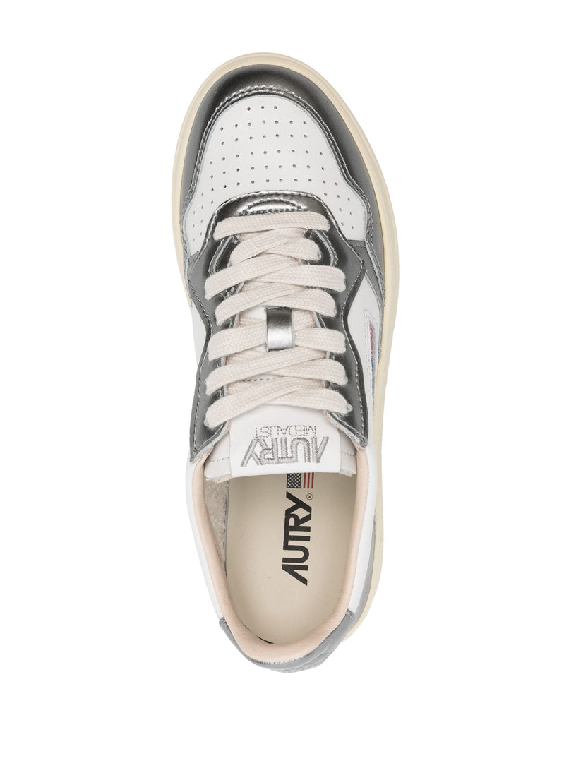 Medalist low sneakers in white and metallic leather