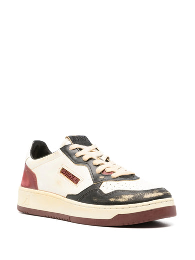 Super vintage low sneakers in leather and nylon