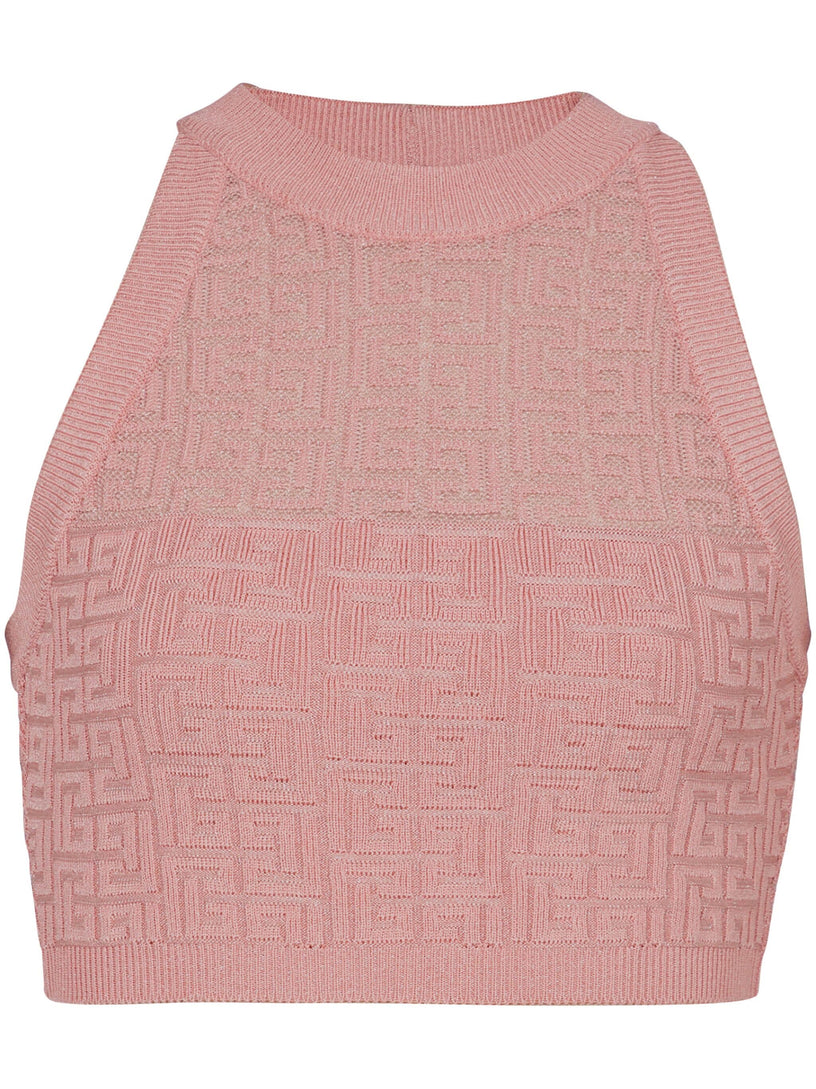 BALMAIN Pb labyrinth monogram knit top