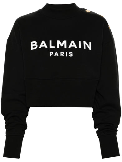 Cropped sweatshirt with Balmain Paris print