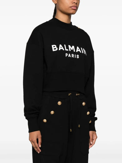 Cropped sweatshirt with Balmain Paris print