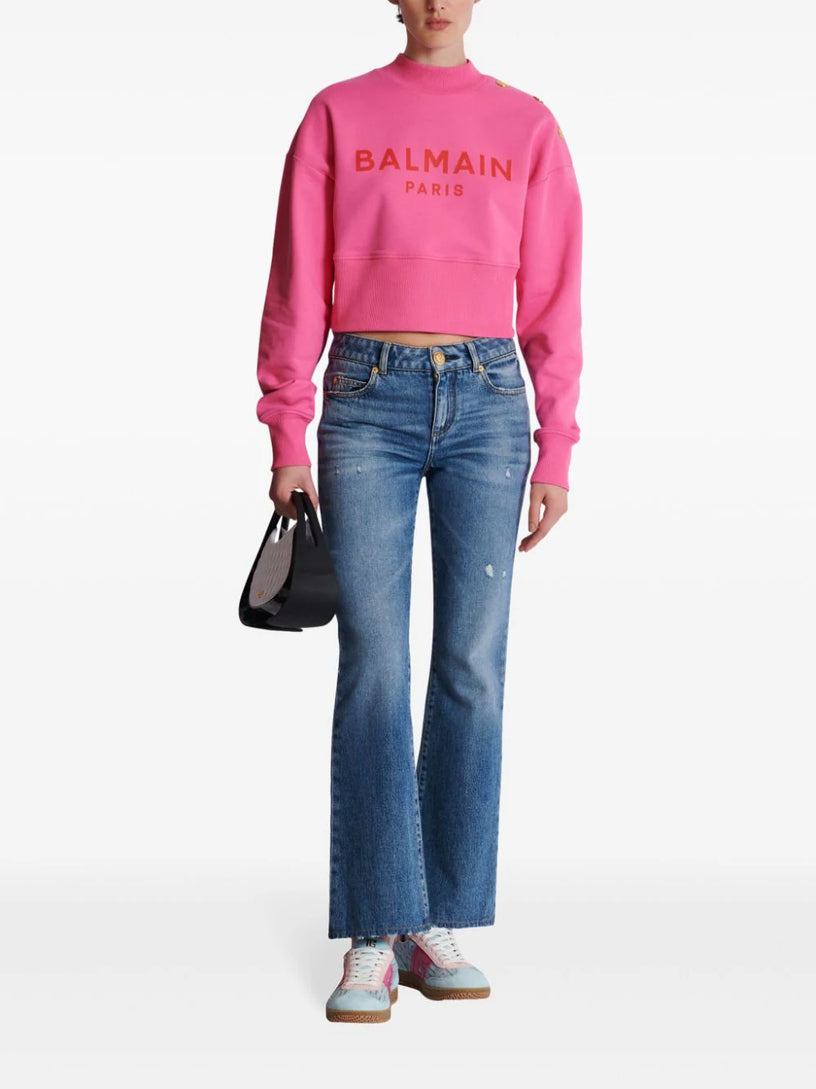 Cropped sweatshirt with Balmain Paris print