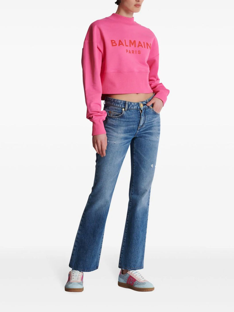 Cropped sweatshirt with Balmain Paris print