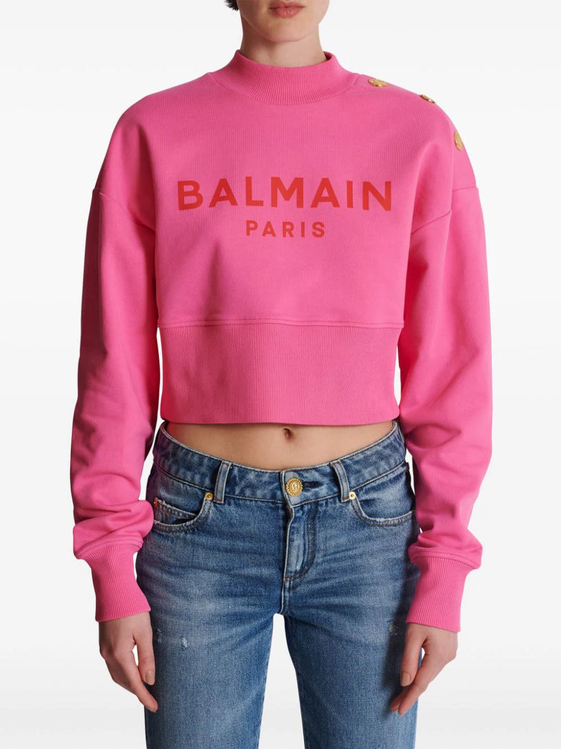 Cropped sweatshirt with Balmain Paris print