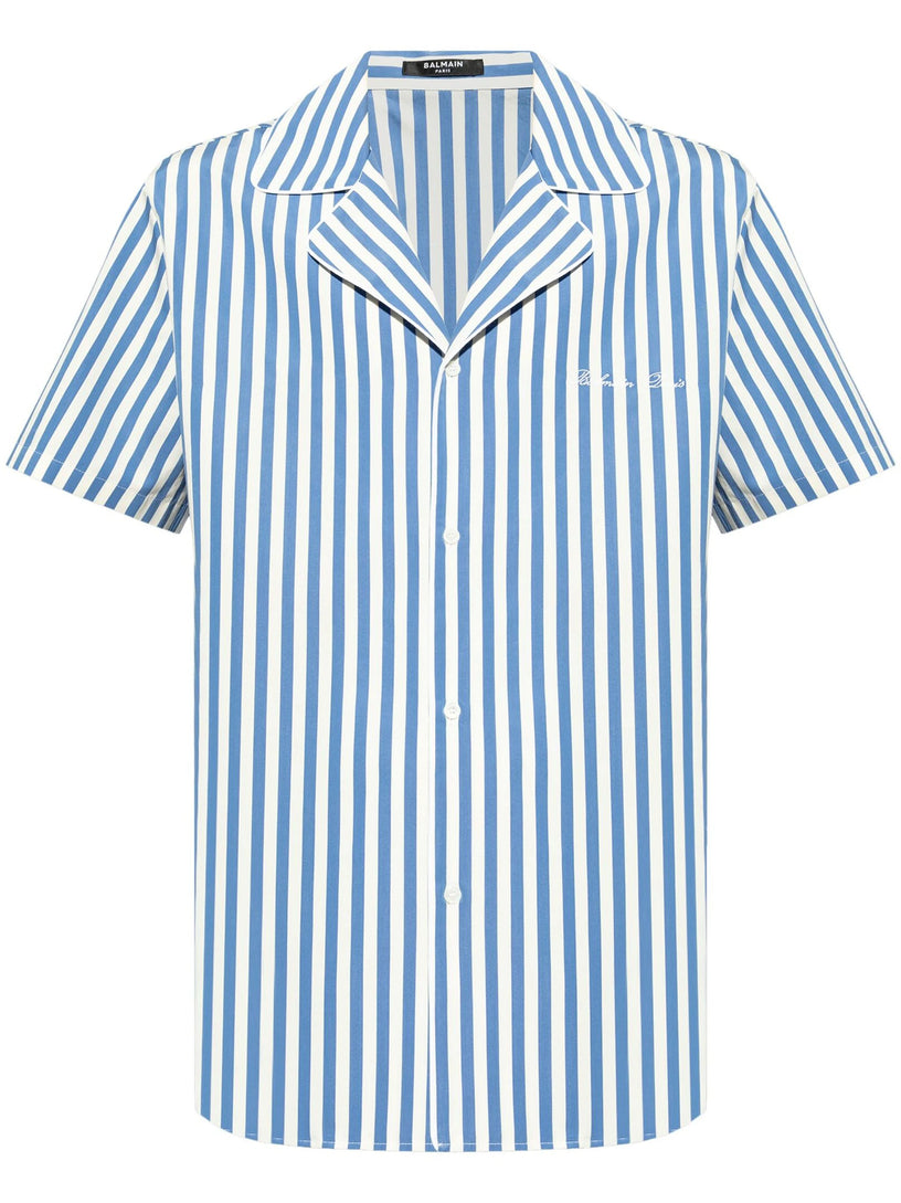 Striped cotton short-sleeved pajama shirt