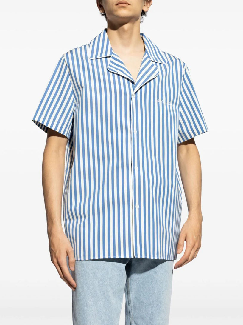 Striped cotton short-sleeved pajama shirt