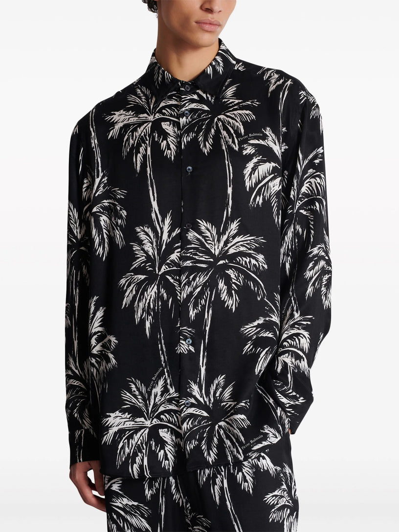 Printed satin palm tree shirt