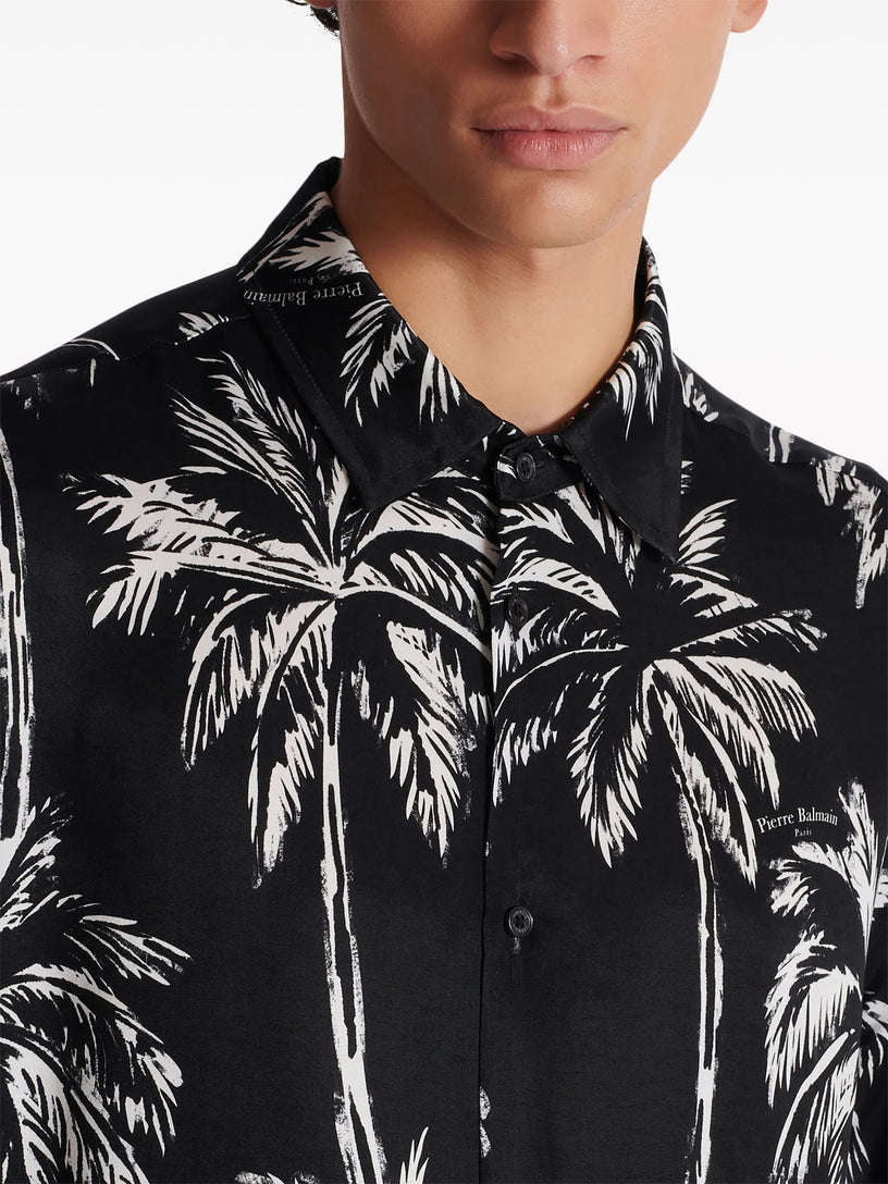 Printed satin palm tree shirt