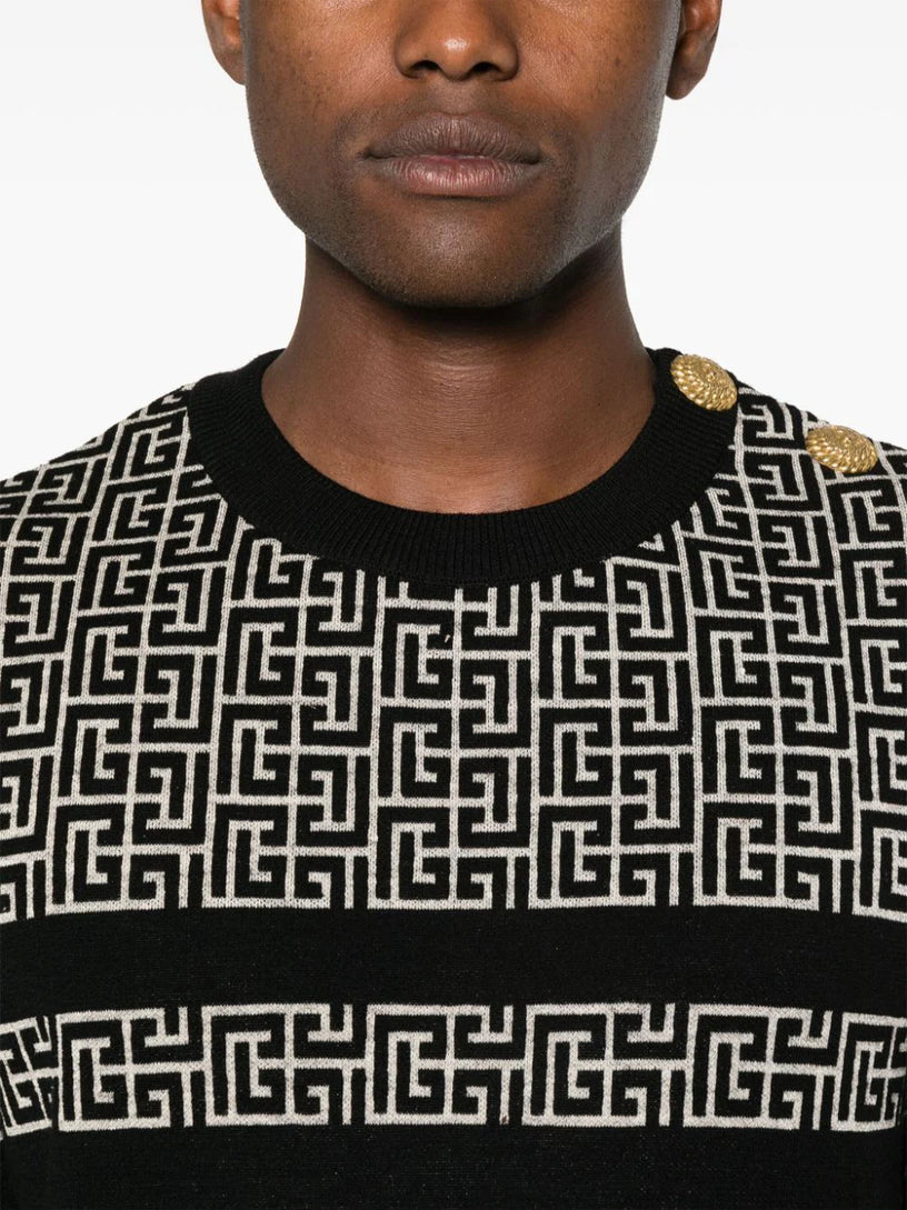 Marinière wool and linen pullover with PB labyrinth monogram