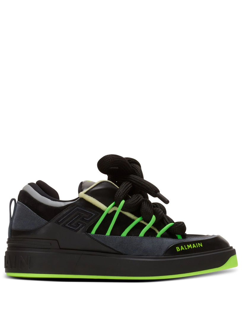 BALMAIN B-court puffy skate sneakers in calfskin and suede