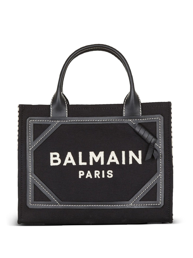 BALMAIN B-army shopper bag in canvas with monogram and smooth leather