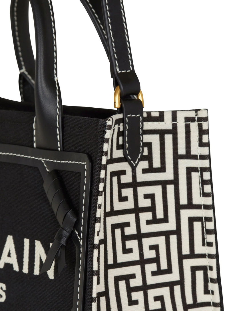 B-army shopper bag in canvas with monogram and smooth leather