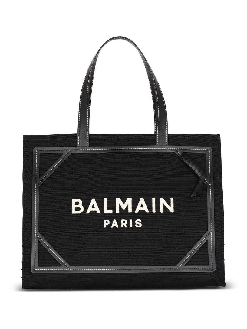 BALMAIN B-army 42 shopper bag in canvas with monogram and smooth leather