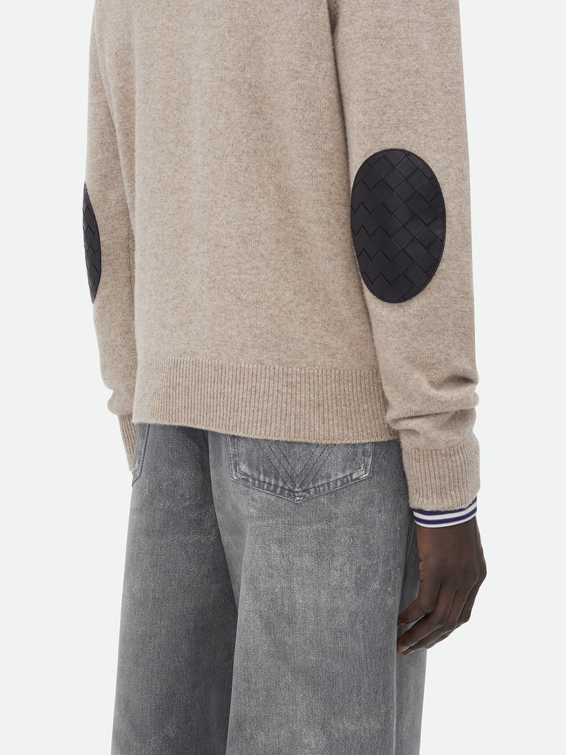 Jumper With Intrecciato Leather Patches