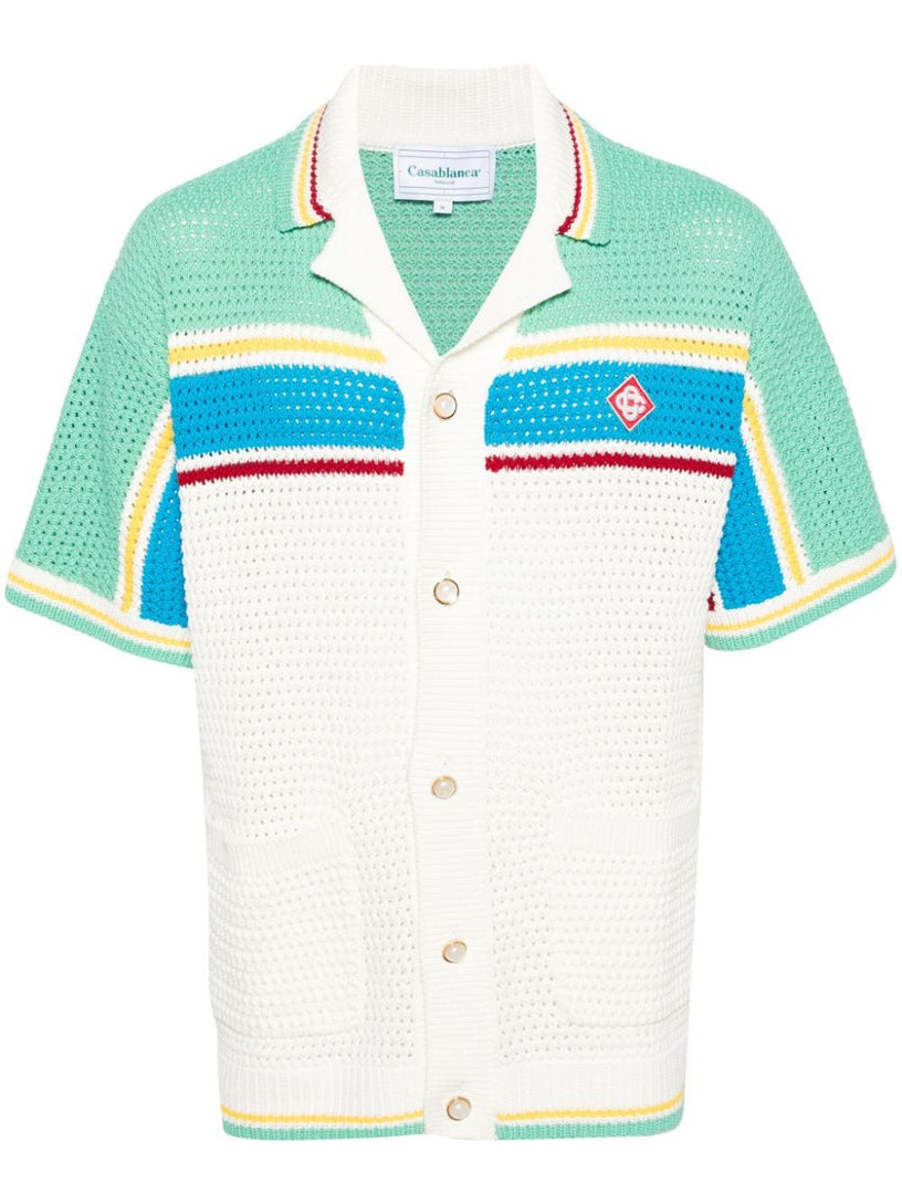 CASABLANCA Striped crochet-knit shirt