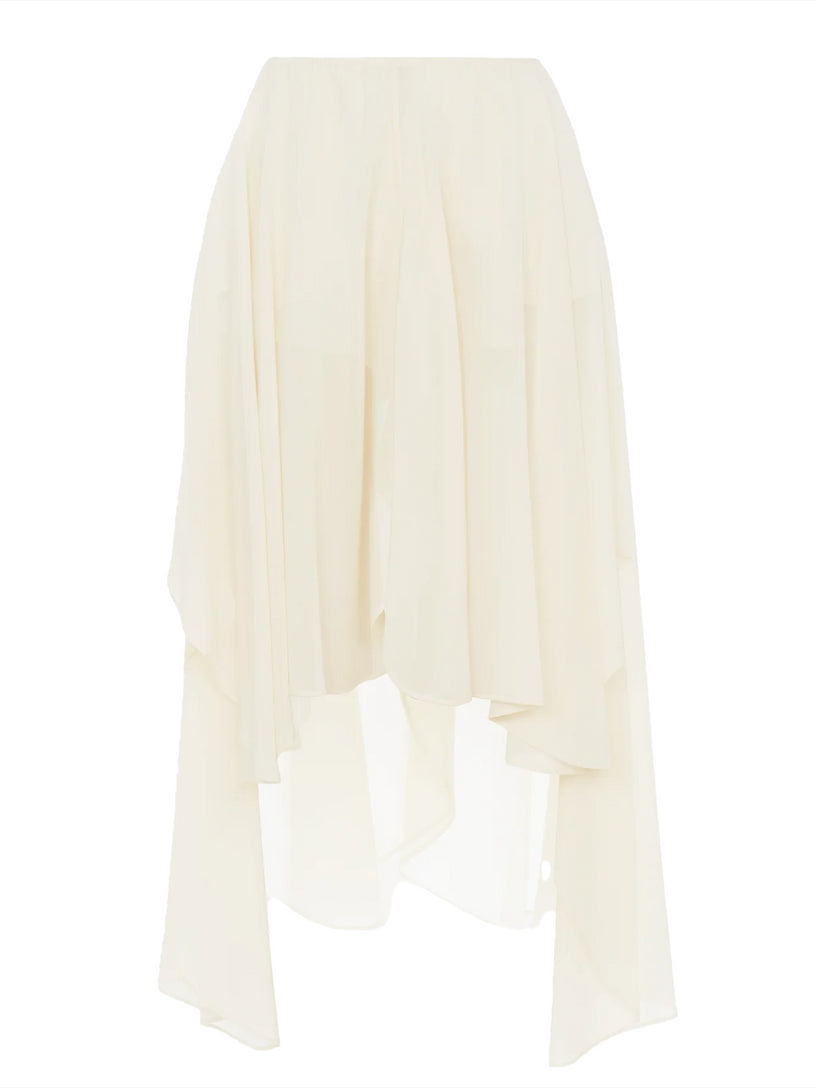 Chloé Fluid shorts with ruffles and slits in semi-transparent silk georgette