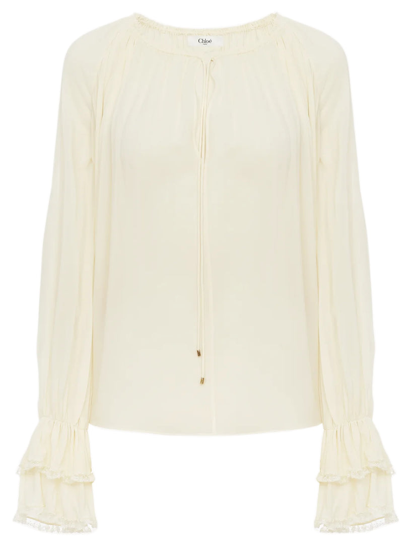 Chloé Gathered top in organic silk georgette