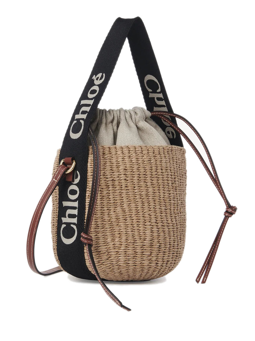 Chloé Woody small tote bag in natural fibres