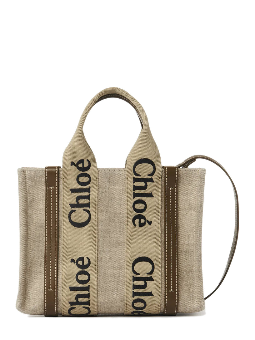 Chloé Woody small linen tote bag