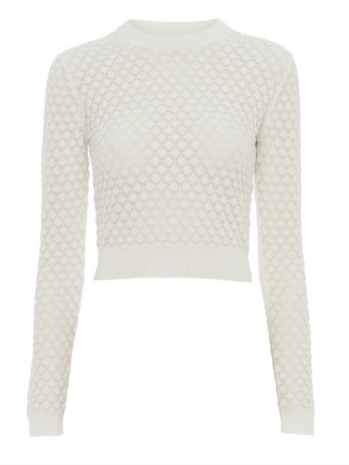 Cropped jumper in cotton pointelle knit