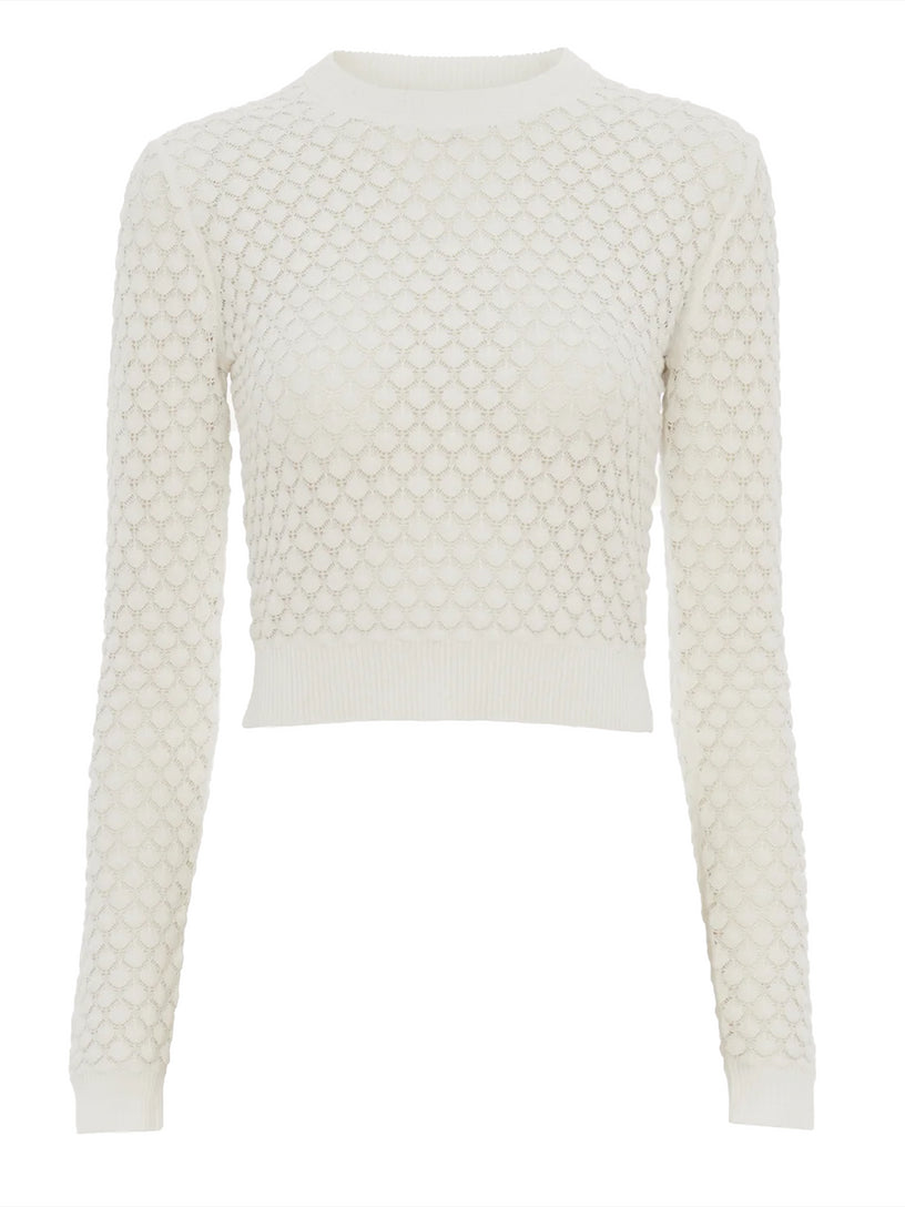 Cropped jumper in cotton pointelle knit