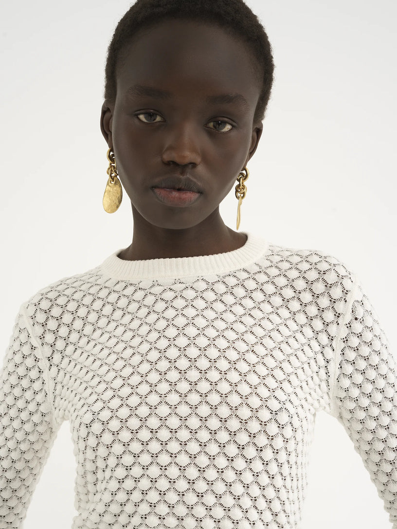 Cropped jumper in cotton pointelle knit