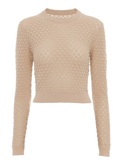 Cropped jumper in cotton pointelle knit