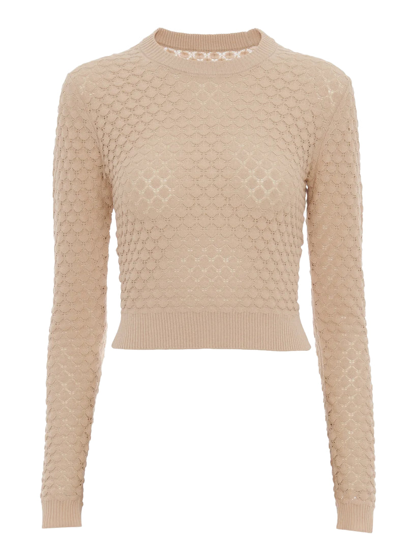 Cropped jumper in cotton pointelle knit