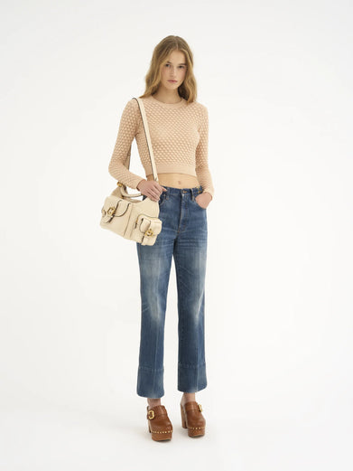 Cropped jumper in cotton pointelle knit