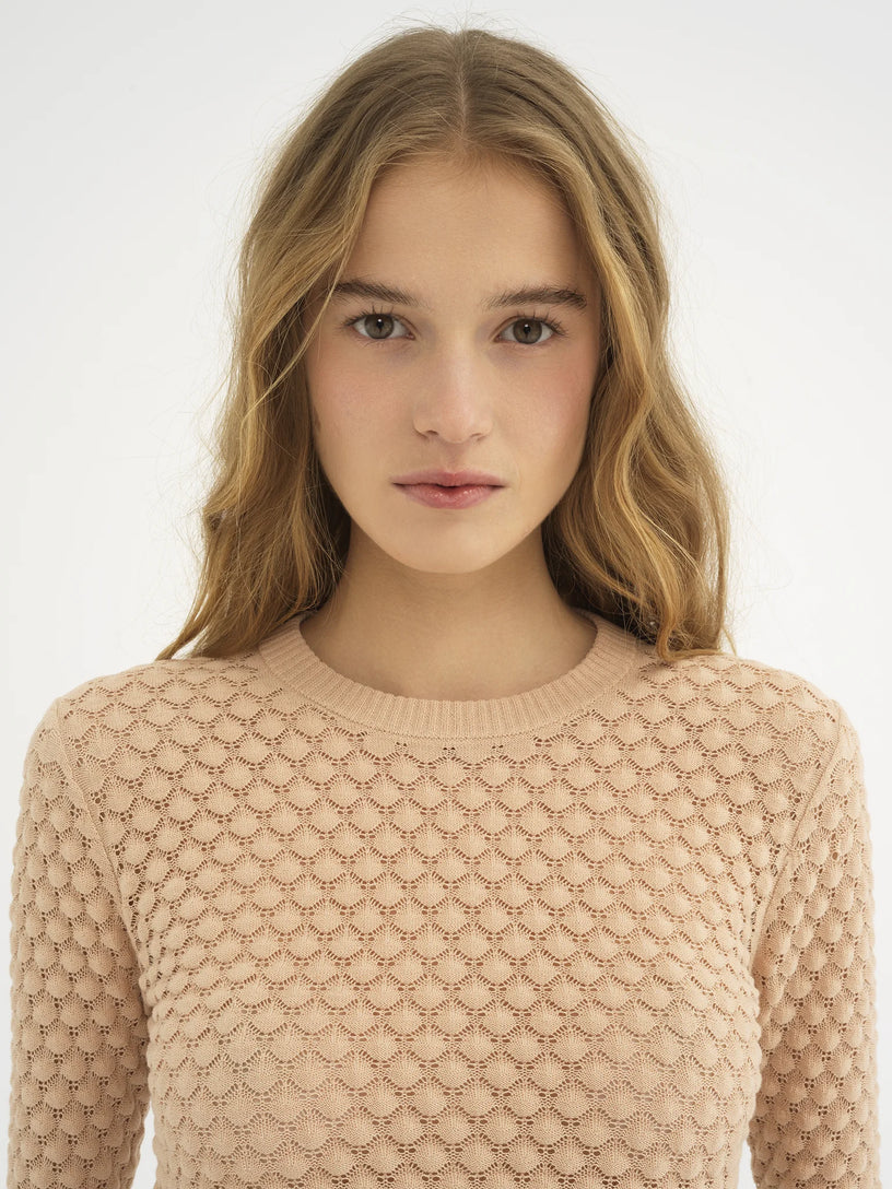 Cropped jumper in cotton pointelle knit