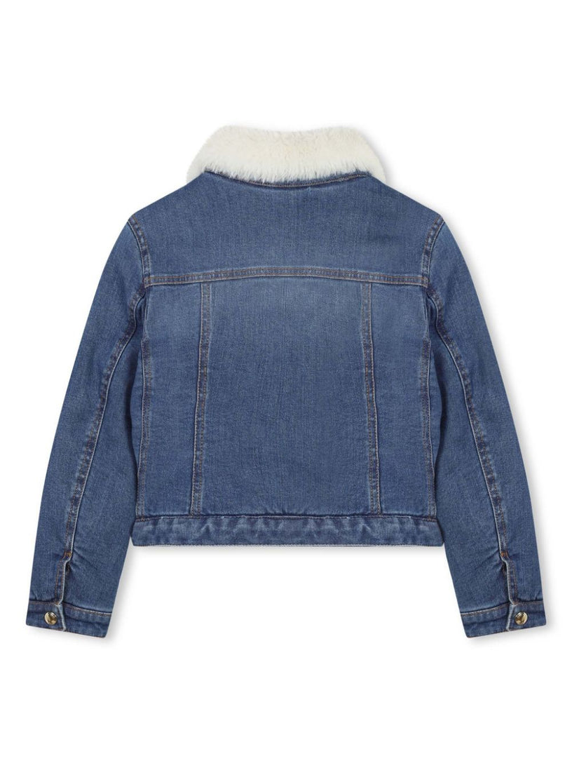 Denim jacket with faux fur collar