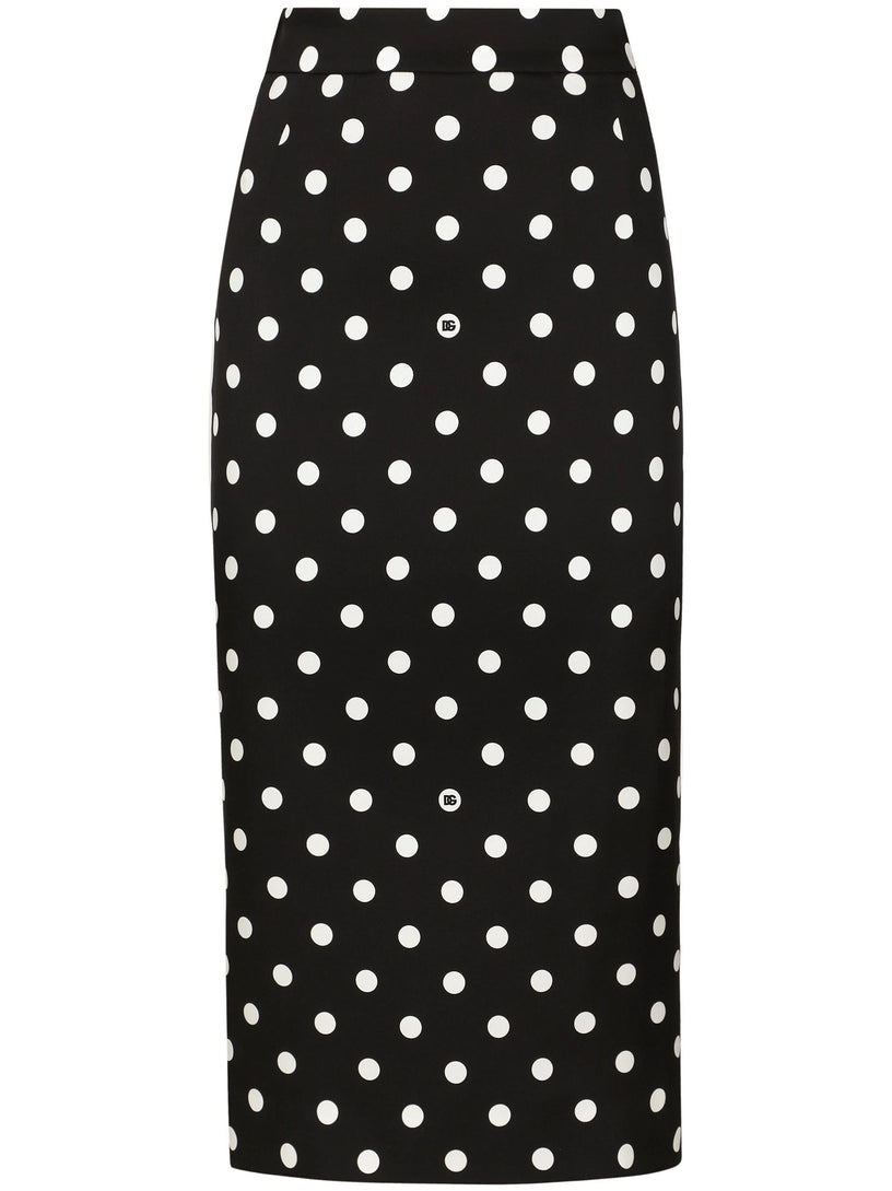 Dolce & Gabbana Charmeuse calf-length pencil skirt with polka-dot print