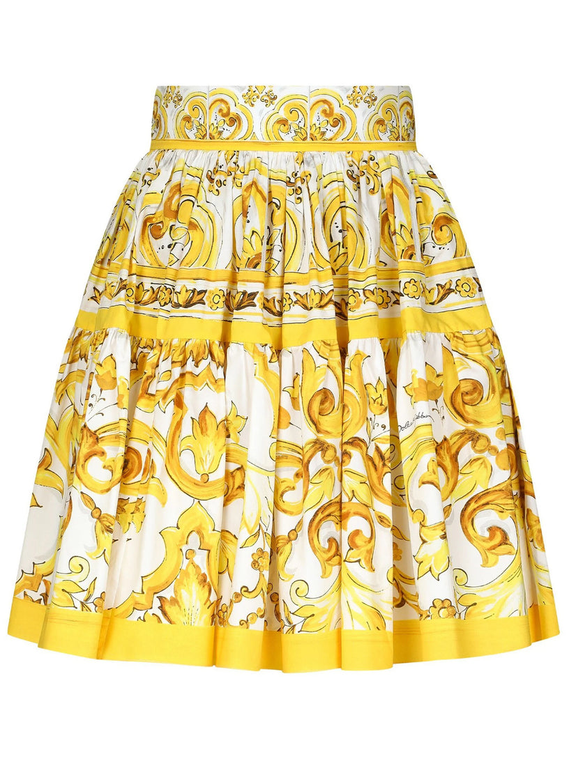 Short circle skirt in majolica-print