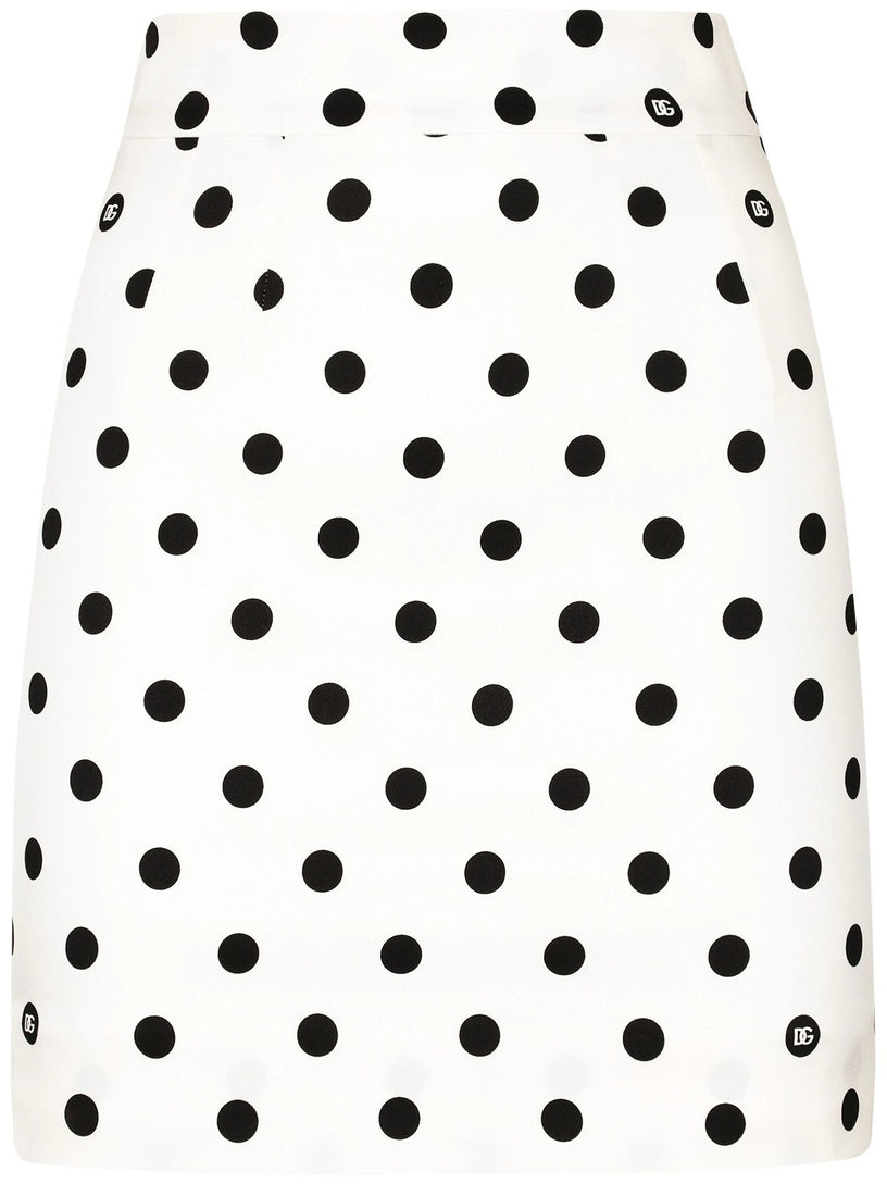 Short charmeuse skirt with polka-dot print