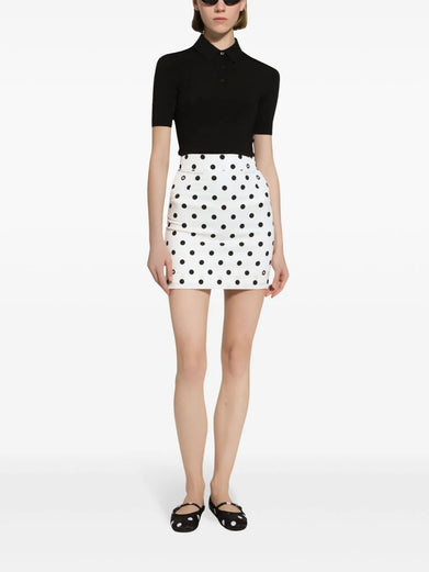 Short charmeuse skirt with polka-dot print