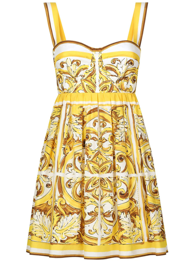 Dolce & Gabbana Short dress with corset bodice in majolica-print