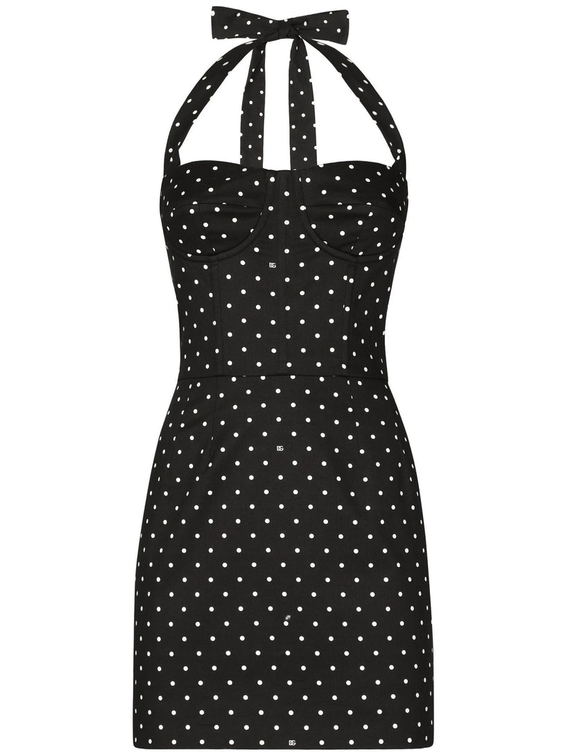 Short corset dress with polka-dot print