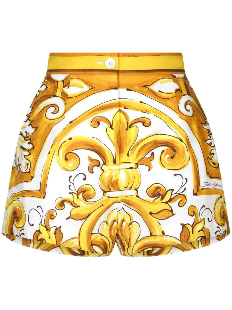 Cotton poplin shorts with majolica print