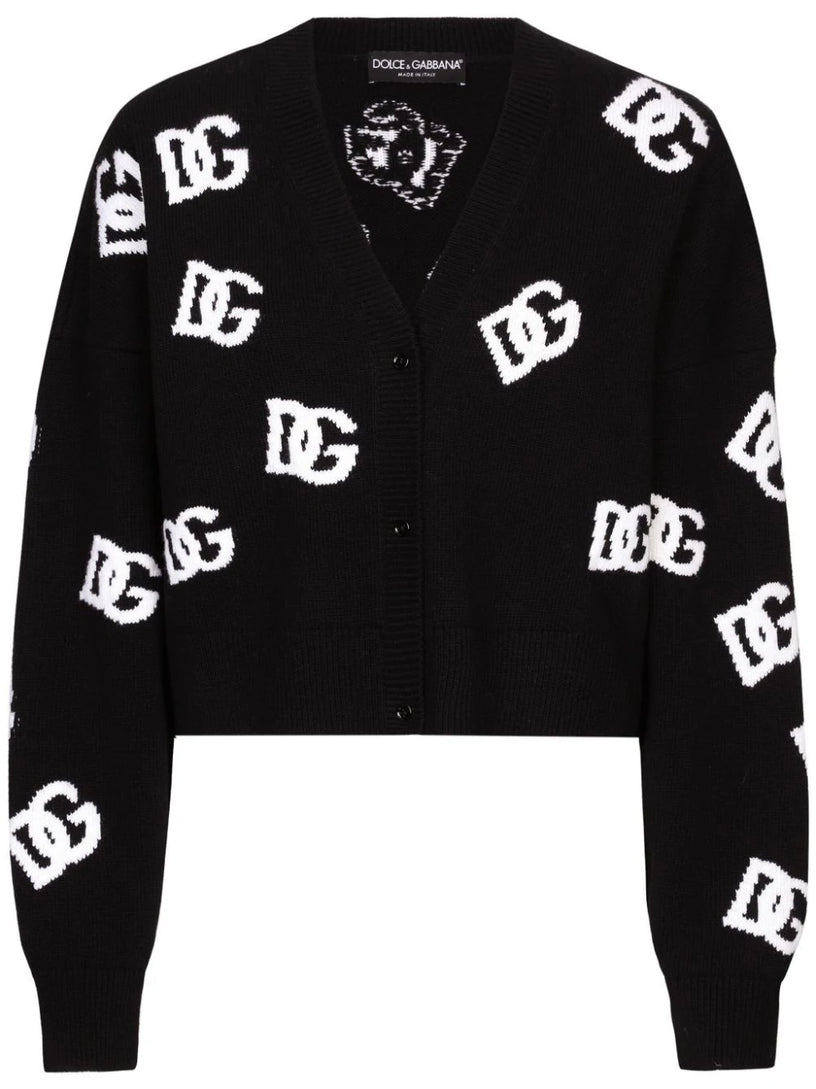 V-neck sweater in wool with DG logo inlay