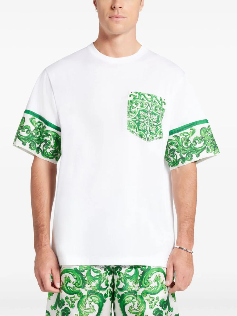 T-shirt with Majolica-print breast pocket