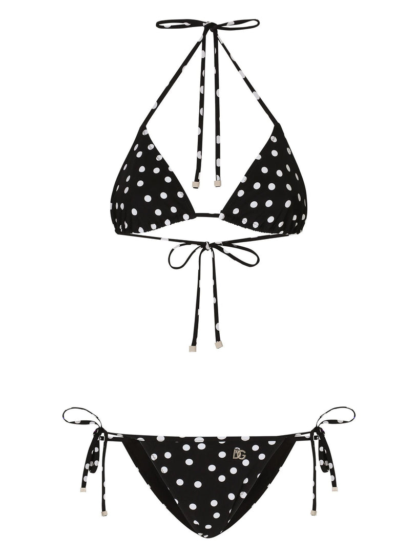 Polka dot print triangle bikini