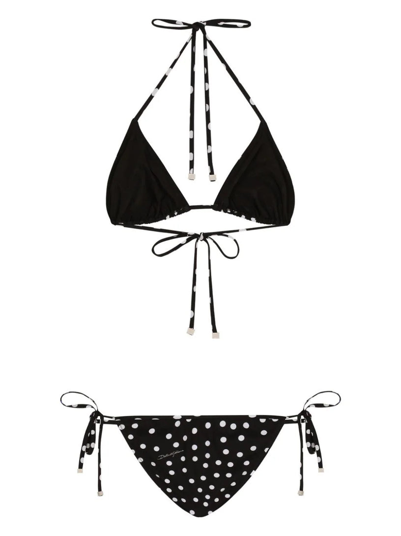 Polka dot print triangle bikini