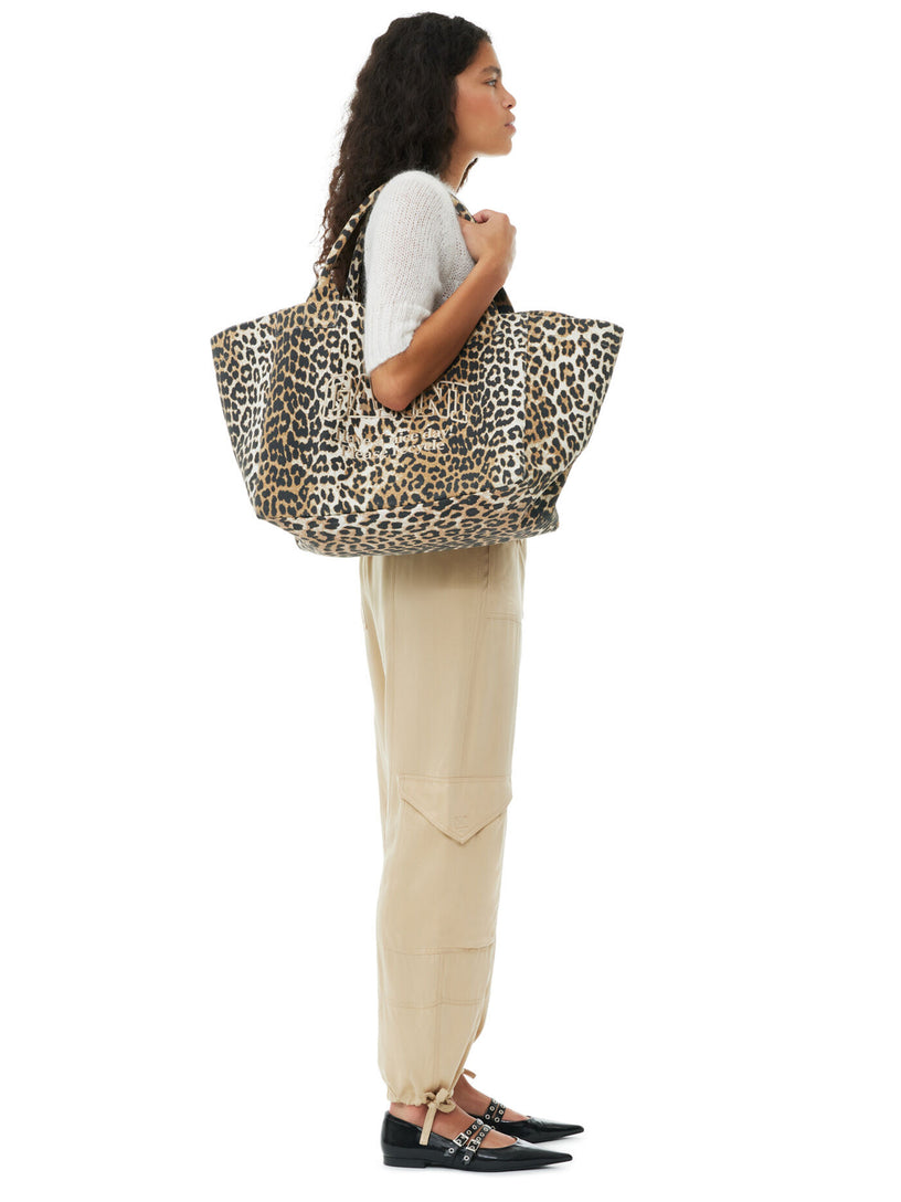 Leopard oversized canvas tote ba