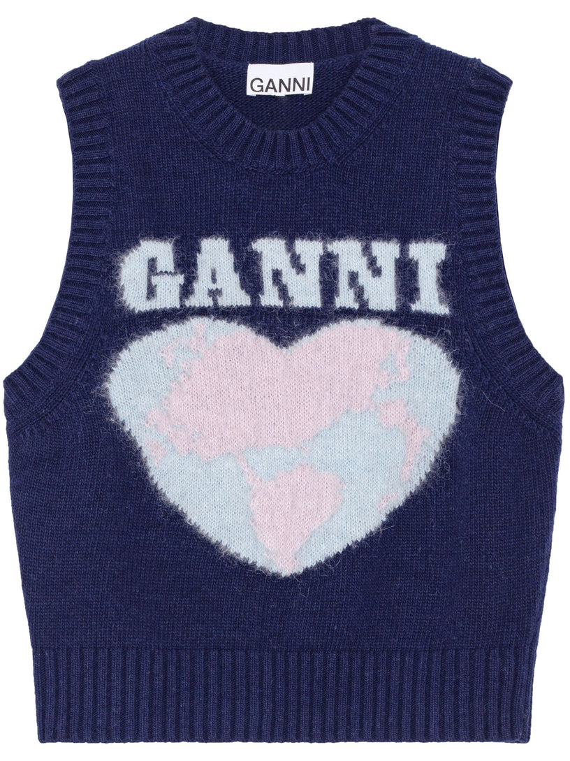 GANNI Heart-intarsia tank top