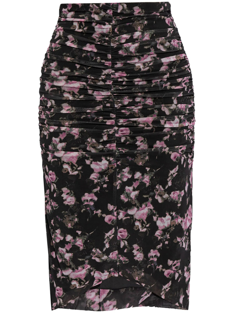 GANNI Printed mesh skirt with ruffles