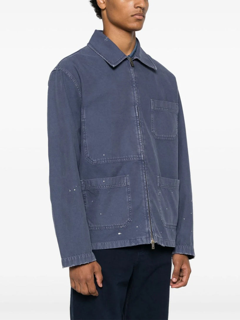 Blue denim cotton jacket with distressed treatment