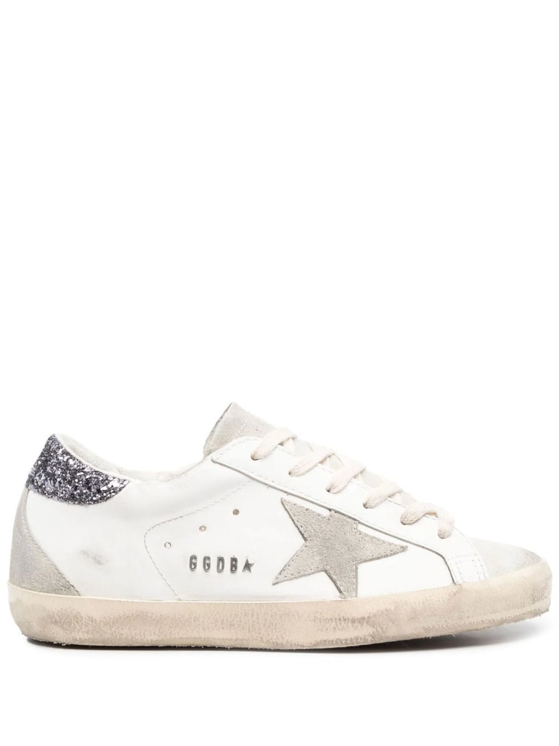 Golden Goose Super-star with gray star and dark gray glitter heel tab