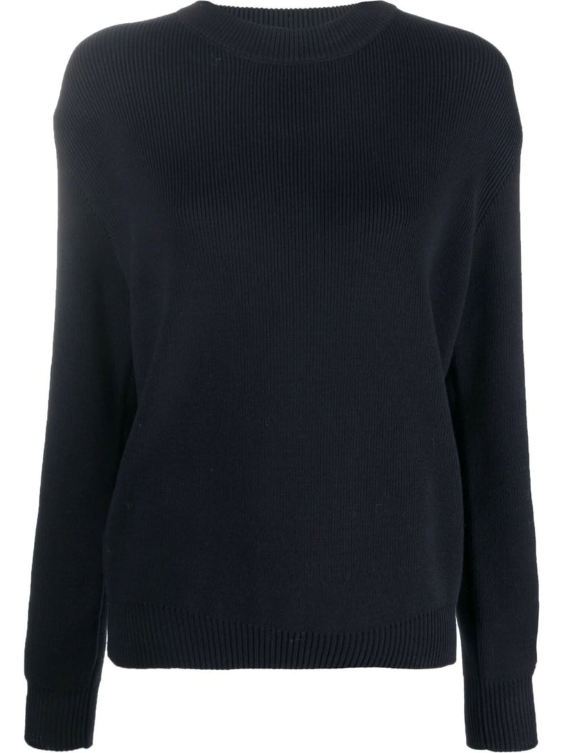 Crew-neck cotton sweater with logo on the back